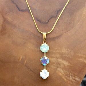 Peridot AB, Chrysolite + White Opal Crystal Drop Necklace